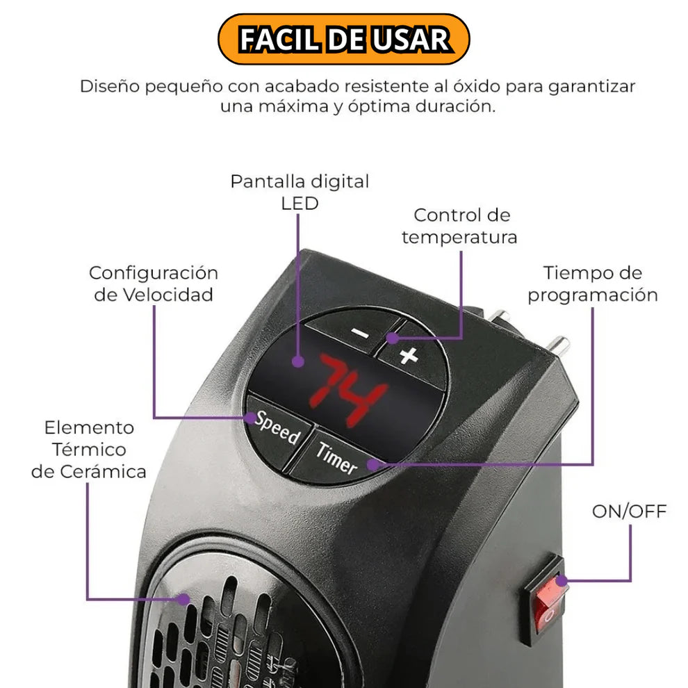 Calefactor Portátil PREMIUM de 800W con Control Remoto y 2 Niveles de Temperatura