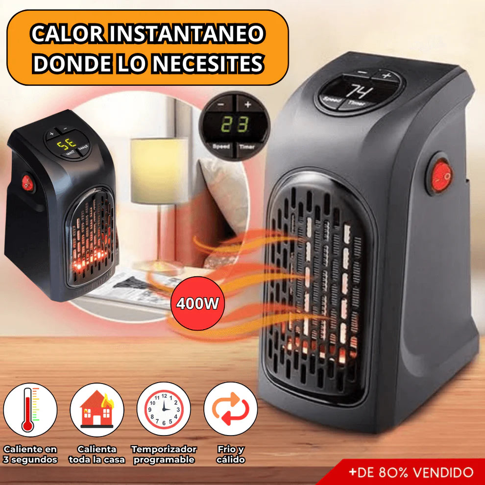 Calefactor Portátil PREMIUM de 800W con Control Remoto y 2 Niveles de Temperatura